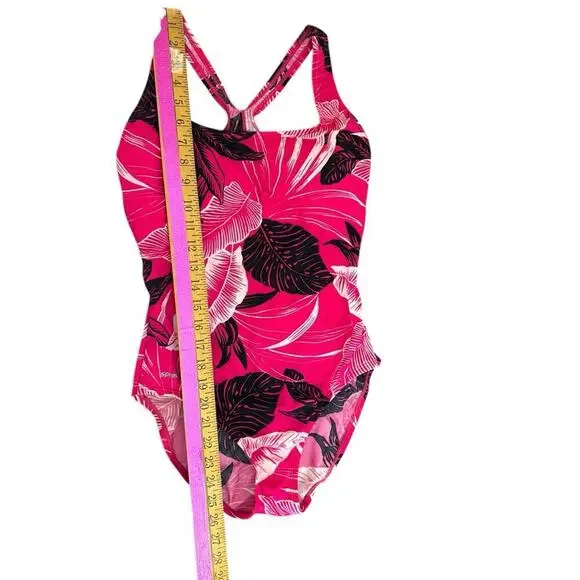 Speedo One Piece Swimsuit Size 12 Pink Tropical Print Racerback - Picture 7 of 12